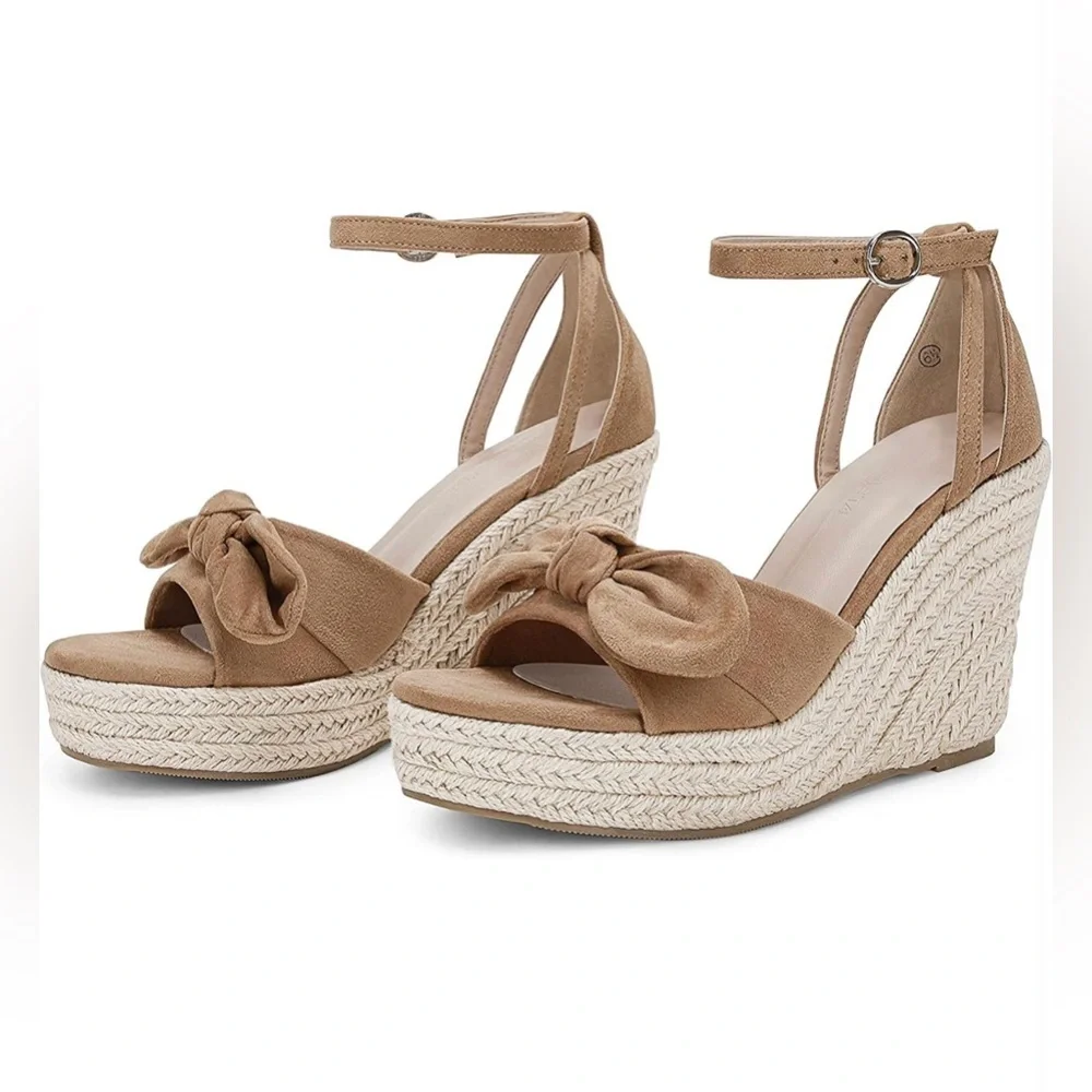Rilista Womens Wedge Platform Sandals Cute Bowknot OpenToeEspadrille‎ High Heels